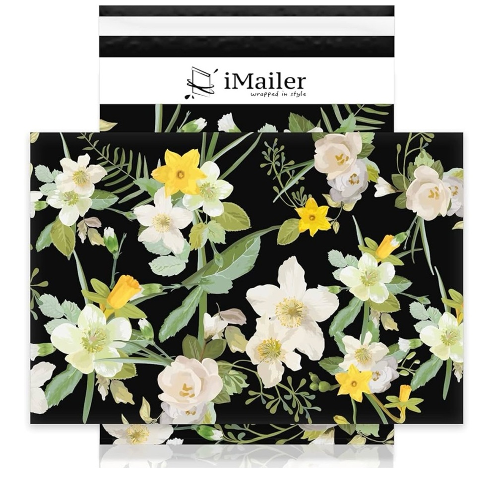 *20 Qty* Floral Black and Yellow Poly Mailers